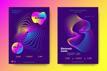 Music Posters with Equalizer and Wave Colorful Distorted Lines.