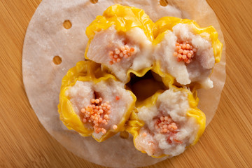 top view steamed pork dumplings close up