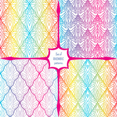 Set rhombic neon seamless pattern, graceful lines on a light background.