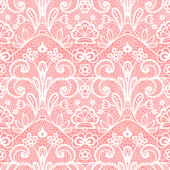 White lace seamless pattern with flowers, Vintage pattern.