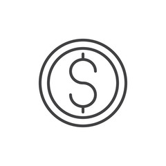 Dollar coin outline icon. linear style sign for mobile concept and web design. Dollar money currency simple line vector icon. Symbol, logo illustration. Pixel perfect vector graphics