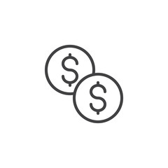 Dollar coins outline icon. linear style sign for mobile concept and web design. Two coins of dollar money currency simple line vector icon. Symbol, logo illustration. Pixel perfect vector graphics