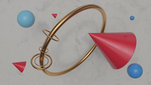 Abstract 3d figures. Simple elegant composition with geometry primitives: sphere, conus, ring, torus.