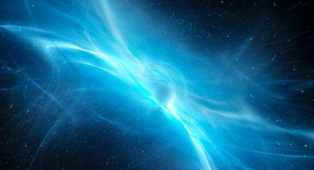 Blue glowing interstellar plasma field in deep space - obrazy, fototapety, plakaty