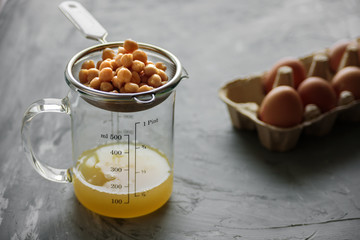 Chickpea water aquafaba. Egg replacement. Vegan