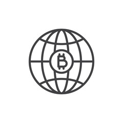 World bitcoin money outline icon. linear style sign for mobile concept and web design. Global cryptocurrency money simple line vector icon. Symbol, logo illustration. Pixel perfect vector graphics
