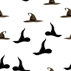 Witch Magic Hat Seamless Pattern Background. Vector Illustration.