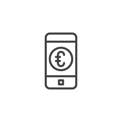 Euro mobile banking outline icon. linear style sign for mobile concept and web design. Phone with euro coin on screen simple line vector icon. Symbol, logo illustration. Pixel perfect vector graphics