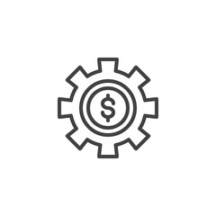 Dollar with gear outline icon. linear style sign for mobile concept and web design. Money setting simple line vector icon. Symbol, logo illustration. Pixel perfect vector graphics