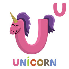 U is for Unicorn. Letter U. Unicorn, cute illustration. Animal alphabet.