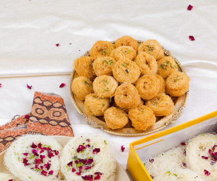 Indian Traditional Sweet Food Desi Ghee Ki Pheni Also Know as Sutarfeni, Firni, Seviyan, Laccha, Feni or Fini maid from maida, Sugar and Flavor