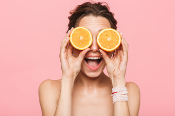 Beauty portrait of an attractive healthy young topless woman
