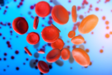 3d illustration of red blood cells erythrocytes close-up under a microscope. Concept for scientific medical background