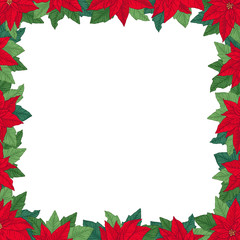 Fototapeta na wymiar Christmas frame made of bright red poinsettia. Vector objects on white background.