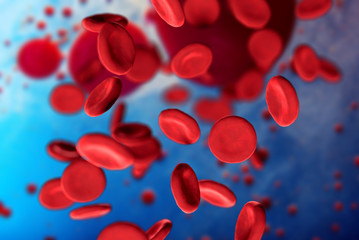 3d illustration of red blood cells erythrocytes under a microscope. Concept for scientific medical...