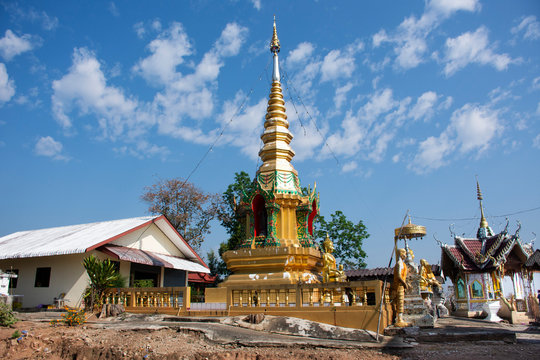 Stupa chedi and buddha statue images in Wat Phrachao Thanchai and Phra That San Kwang temple at Chiangrai city in Chiang Rai, Thailand