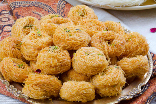 Indian Traditional Sweet Food Desi Ghee Ki Pheni Also Know as Sutarfeni, Firni, Seviyan, Laccha, Feni or Fini maid from maida, Sugar and Flavor