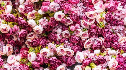 Naklejka premium Amazing pink and white roses wall decoration, hand made, Sochi.