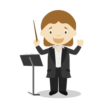 Cute cartoon vector illustration of an orchestra director. Women Professions Series