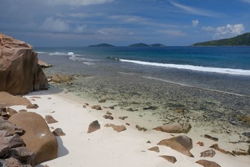 La Digue Island beach at low tide, Seychelles