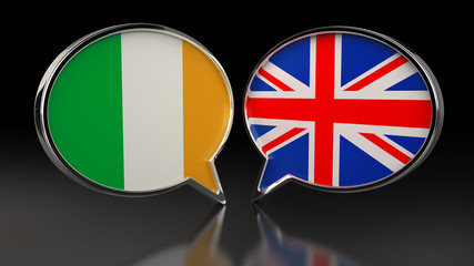Ireland and United Kingdom flags with Speech Bubbles. 3D illustration