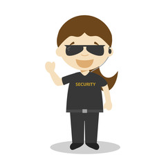 Cute cartoon vector illustration of a security guard. Women Professions Series