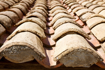 Old traditional terracotta roof covering