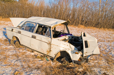 The old rusty car crashed in the accident