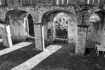 Dolceacqua castle walls. Black and white photo