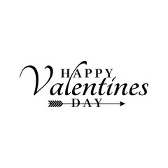 Happy Valentine's Day lettering. Black text isolated on white background. 14 February. Black arrow. Vector illustration