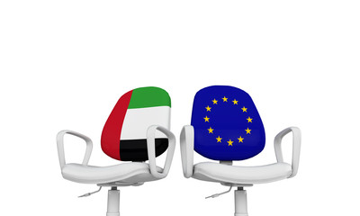 UAE and Europe business chairs. Internationl relationship concept. 3D Rendering