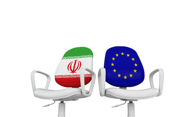 Iran and Europe business chairs. Internationl relationship concept. 3D Rendering