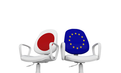 Japan and Europe business chairs. Internationl relationship concept. 3D Rendering