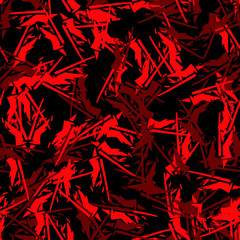 Abstract neon black background with different lines in bright red color