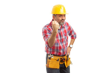 Construction worker making null gesture.