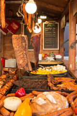 Cracow Krakow Poland Food booth selling traditional Polish street food . Traditional Polish street food.