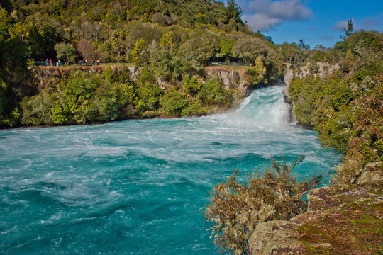 Beatiful blue water beneath of Huka Falls in Taupo in New Zealand © LindaPhotography