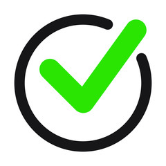 Fototapeta na wymiar Tick icon vector symbol, checkmark isolated on white background. Check list button icon. Check mark icon in round sign.