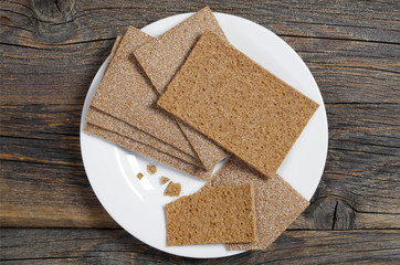 Crispy rye bread in plate