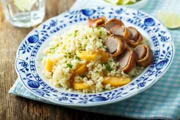 Couscous salad with orange and bacon