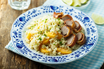Couscous salad with orange and bacon