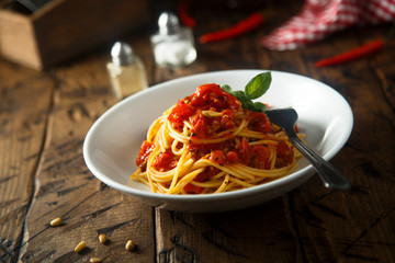 Pasta with homemade tomato sauce