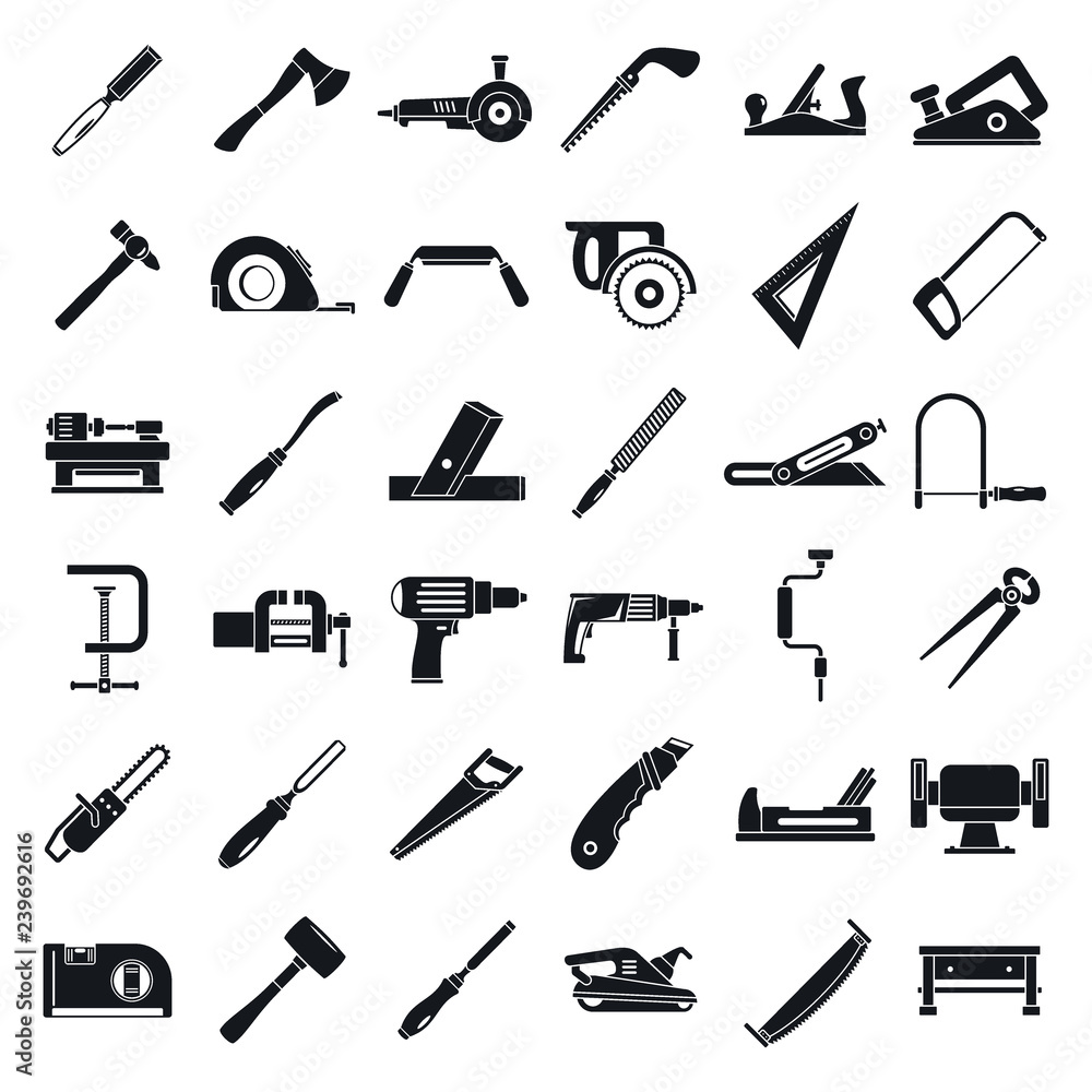Poster carpenter construction icon set. simple set of carpenter construction vector icons for web design on