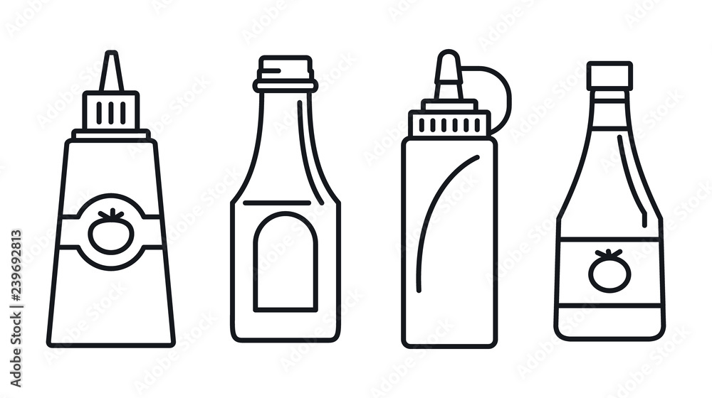 Poster tomato ketchup icon set. outline set of tomato ketchup vector icons for web design isolated on white