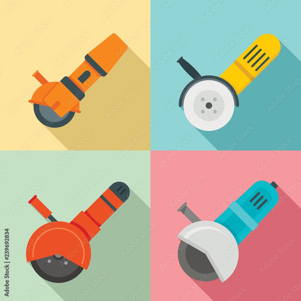 Aufkleber angle grinder icon set. flat set of angle grinder vector icons for web design