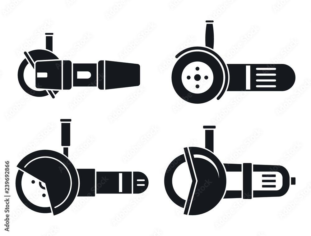 Poster angle grinder tool icon set. simple set of angle grinder tool vector icons for web design on white b