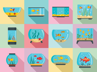 Aquarium icon set. Flat set of aquarium vector icons for web design