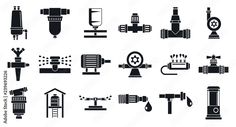 Aufkleber garden irrigation system icon set. simple set of garden irrigation system vector icons for web desig