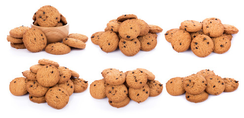 Chocolate chip cookie in bolwl on white background