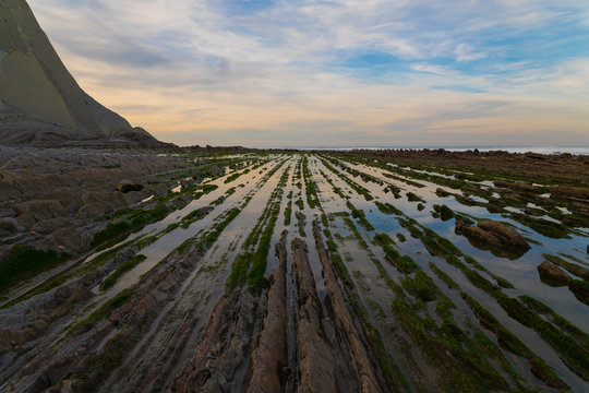 Sakoneta beach at basque flysch between Zumaia and Deba, at Gipuzkoa, Basque Country.